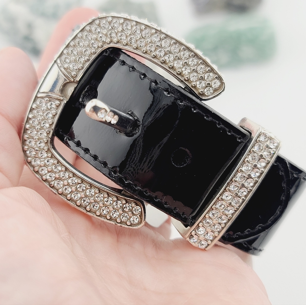 $68 Brighton "DAZZLE" Patent Leather Belt Bracelet w Swarovski Crystal Buckle!